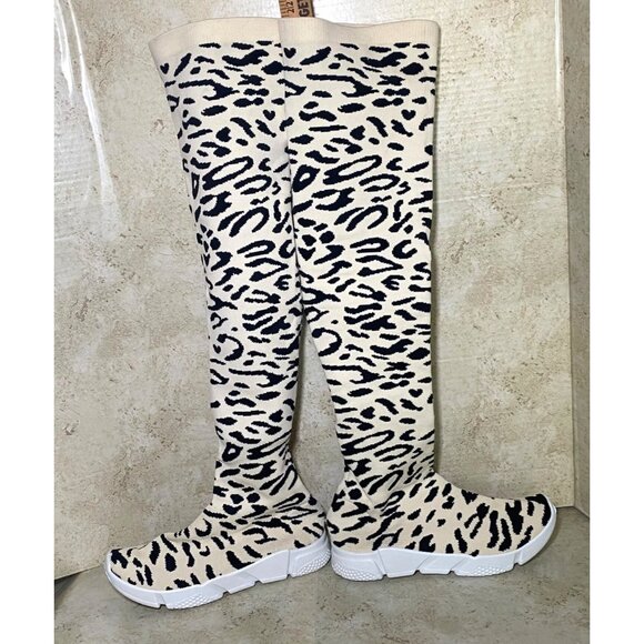 Leopard Print Over-The-Knee Thigh High Sock Sneakers With White Sole - Picture 2 of 6
